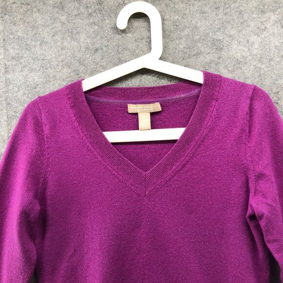 Banana Republic Extra Fine Merino Wool Blend Sweater Womens S V-Neck Purple - Picture 3 of 7